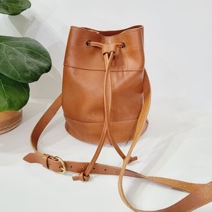 Time for You leather camel colored  bucket crossbody bag purse